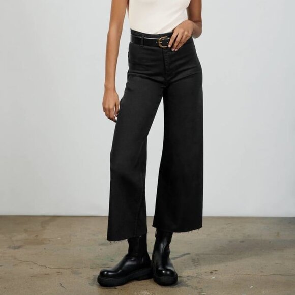Zara Denim - [NWT] Zara (Size 8) Black The Marine Straight Wide Leg Cropped Frayed‎ Hem Jeans